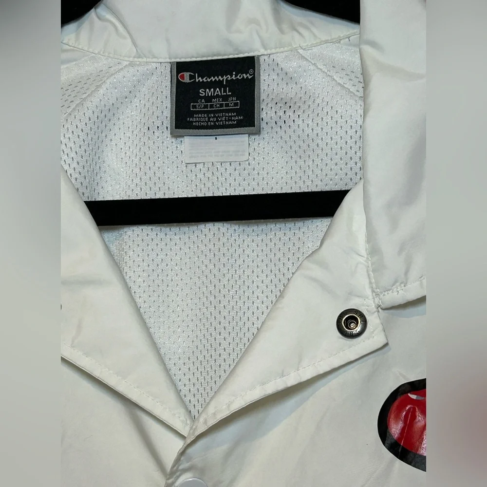 Champion White Windbreaker Jacket Small Womenโs Logo Tape Cropped - Picture 4 of 13